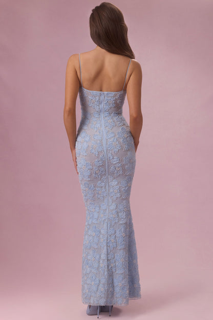 Embellished Square Neck Maxi Dress in Powder Blue