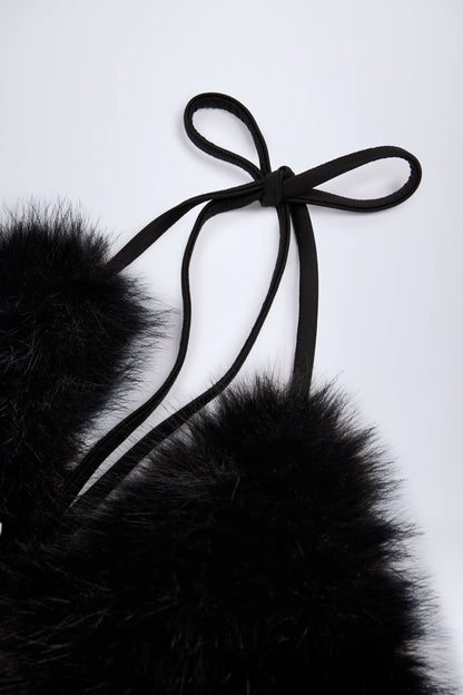 Faux Fur Triangle Bralette in Black