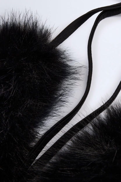 Faux Fur Triangle Bralette in Black