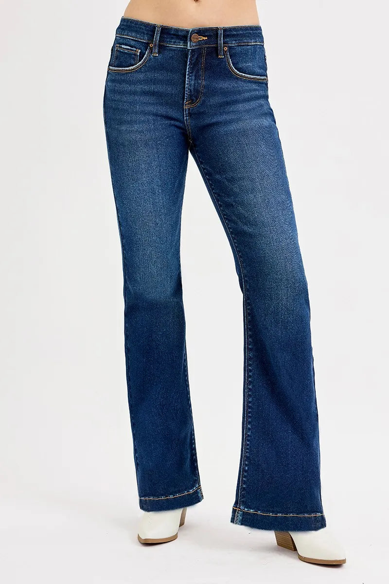 Hazel Blues® |  RISEN Full SIze Tummy Control Mid Rise Flare Jeans Plus SIze