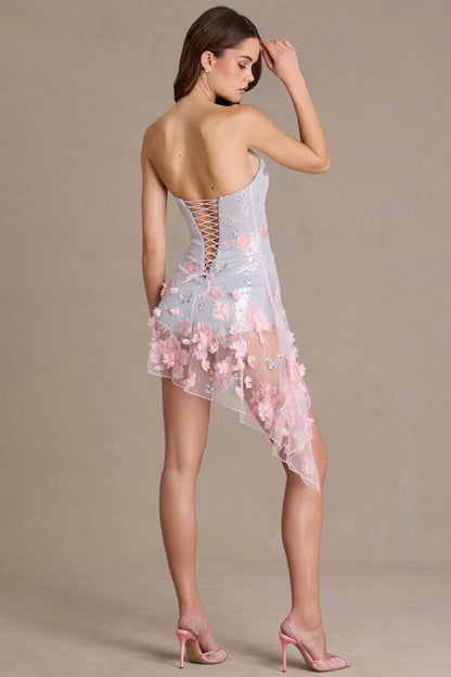 Embellished Tulle Corset Mini Dress in Baby Pink