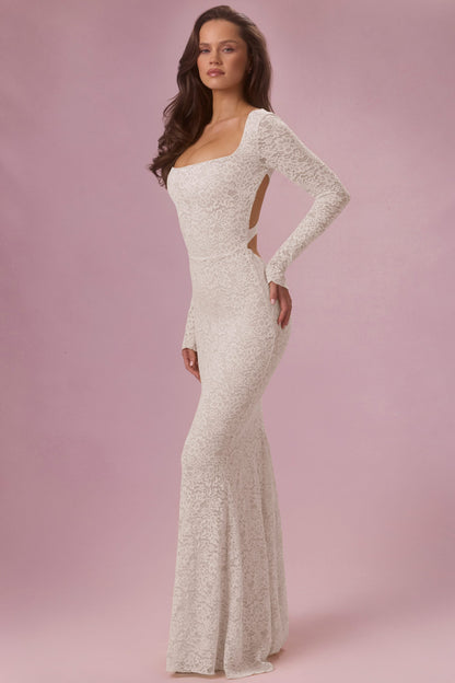 Lace Long-Sleeve Maxi Dress in Ivory