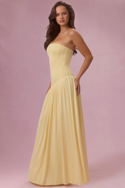 Jersey Strapless Gown in Butter Yellow