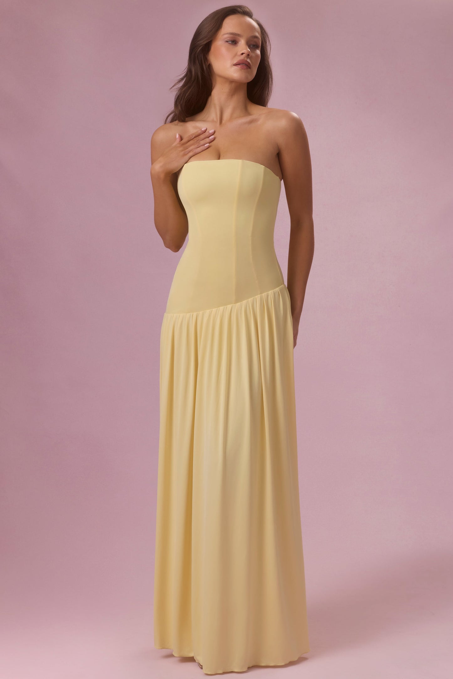 Jersey Strapless Gown in Butter Yellow