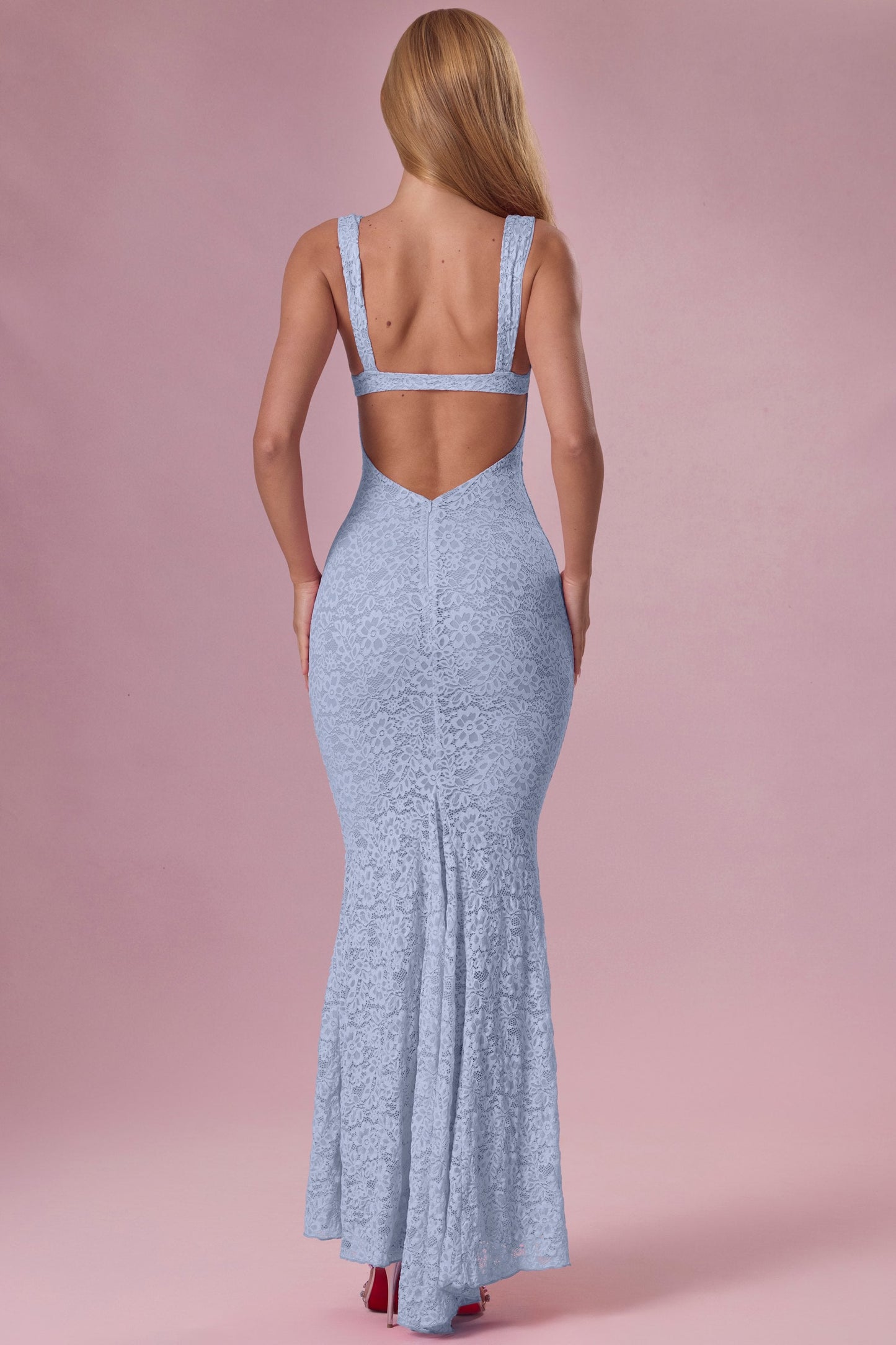 Lace Sweetheart-Neck Gown in Powder Blue