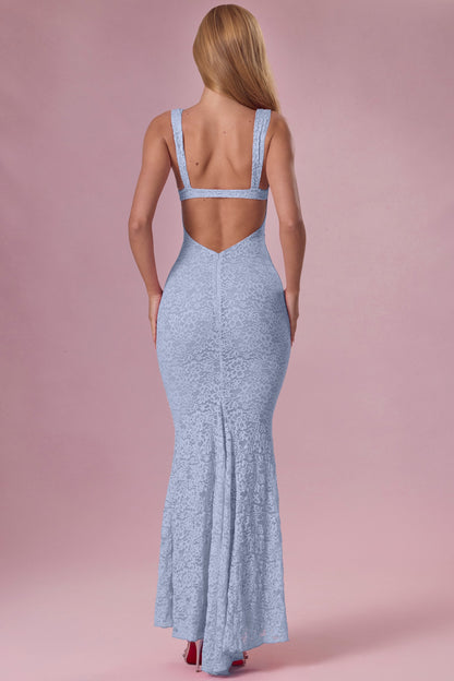 Lace Sweetheart-Neck Gown in Powder Blue