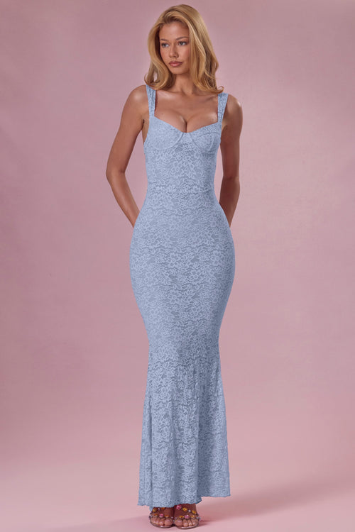 Lace Sweetheart-Neck Gown in Powder Blue