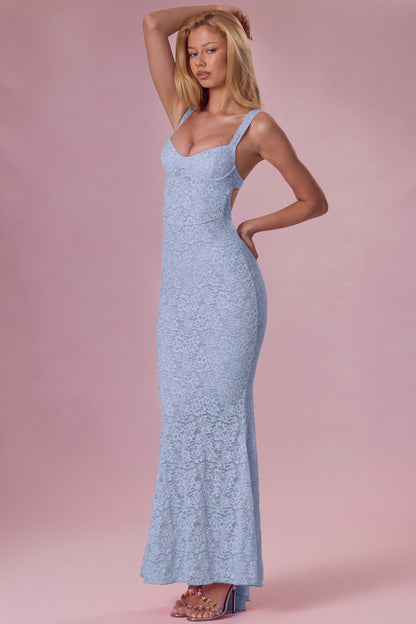 Lace Sweetheart-Neck Gown in Powder Blue