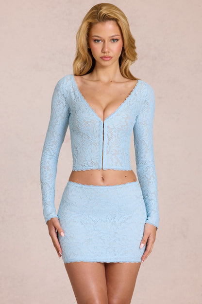 Lace Plunge Cardigan  in Powder Blue