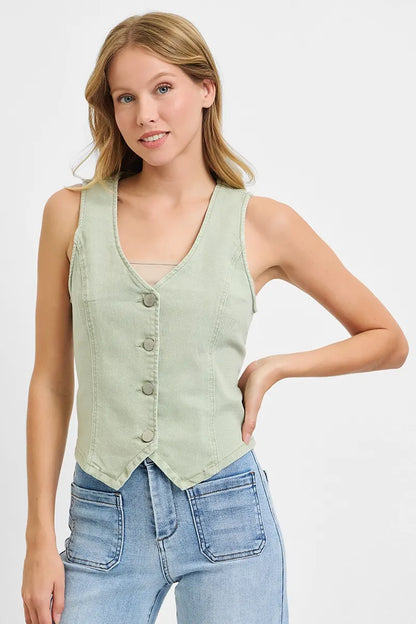 Hazel Blues® | RISEN V Neck Button Down Vest