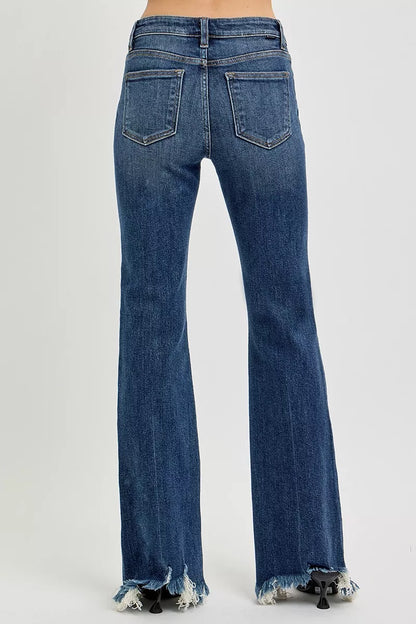 Hazel Blues® | RISEN Mid Rise Flare Frayed Hem Jeans