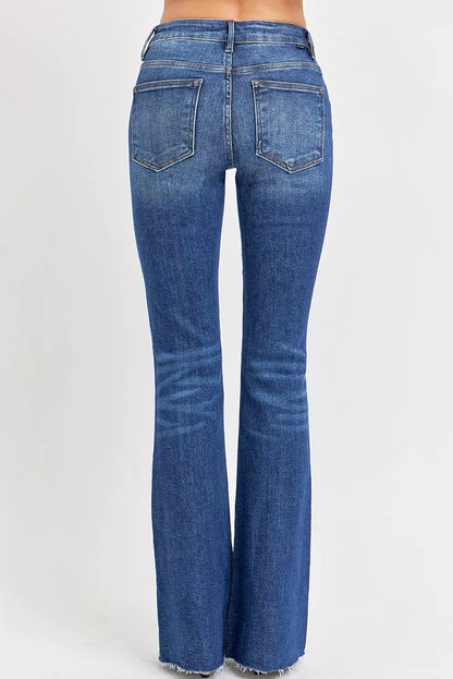 Hazel Blues® | RISEN Distressed Mid Rise Flare Jeans