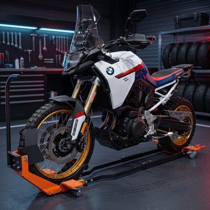 🔧 Heavy-Duty Motorcycle Wheel Chock Stand – 360° Movable Parking & Storage Rack for Secure Bike Handling