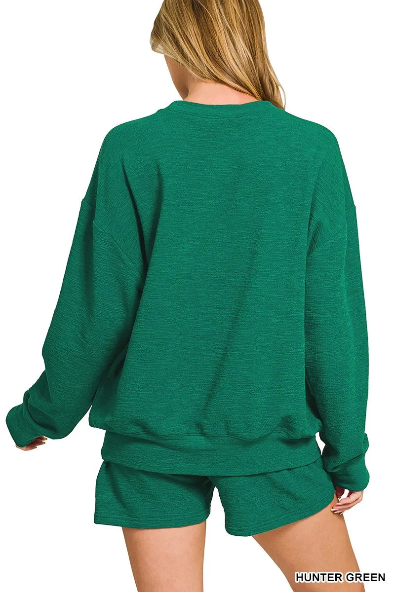 Hazel Blues® |  Zenana Slub Long Sleeve Top and Shorts Set