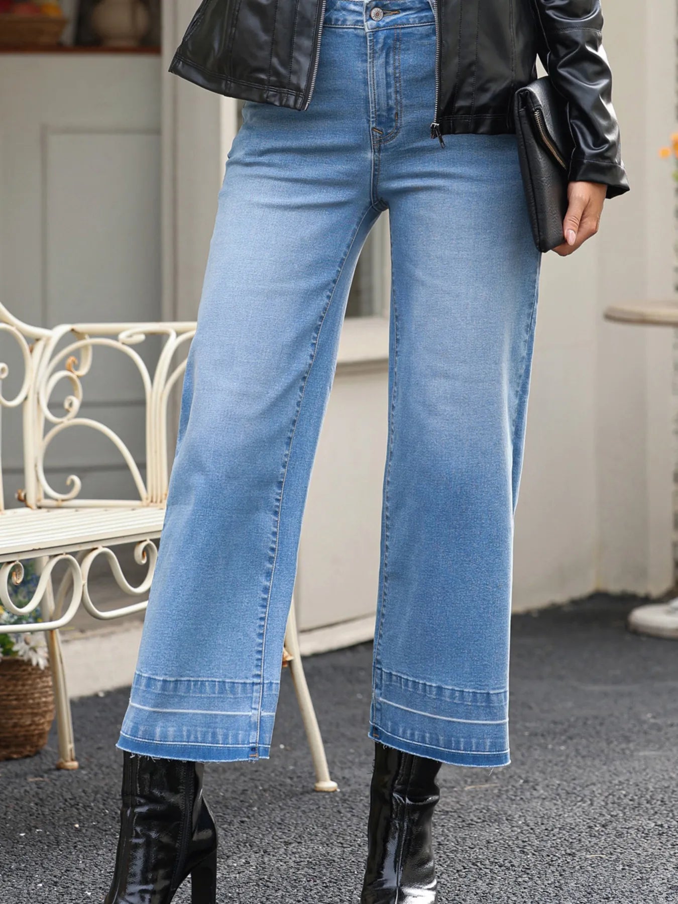 Hazel Blues® |  High Waist Wide Leg Washed Jeans