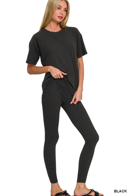 Hazel Blues® | Zenana Brushed Dty Microfiber Short Sleeve Top and Pants Loungewear Set