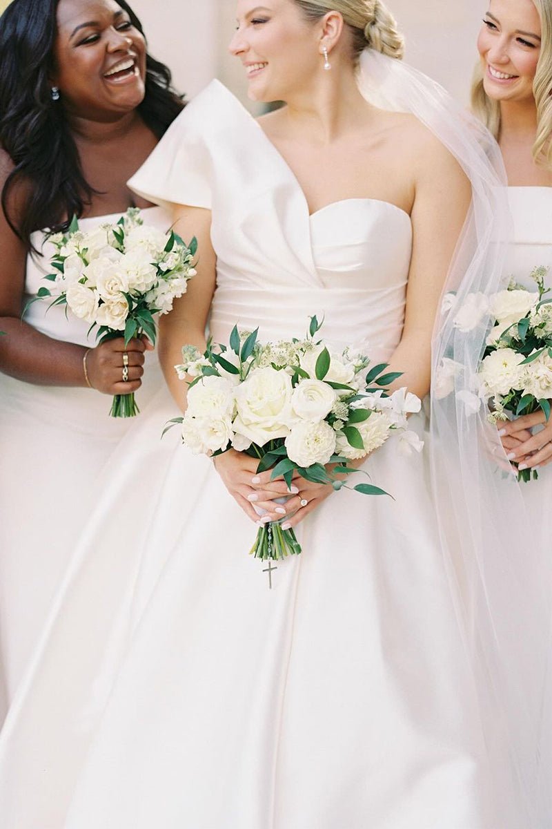 Elegant A-Line One Shoulder White Satin Wedding Dresses