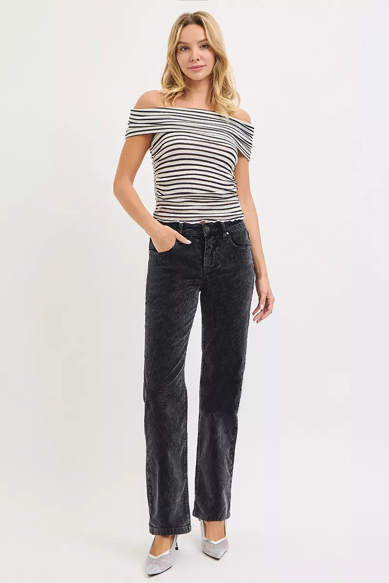 Hazel Blues® |  RISEN Tummy Control Mid Rise Straight Leg Corduroy Pants