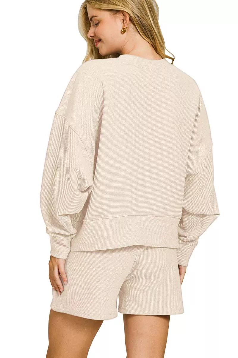 Hazel Blues® |  Zenana Ribbed Round Neck Pullover and Shorts Set