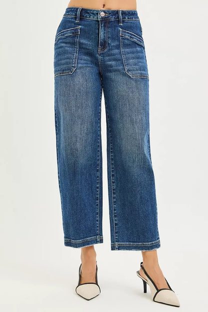 Hazel Blues® |  RISEN Slouchy Cropped Baggy Jeans with Front Patch Pocket