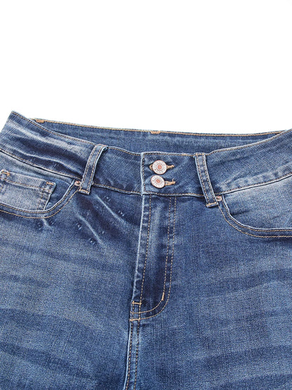 Hazel Blues® |  High Waist Distressed Straight Leg Jeans