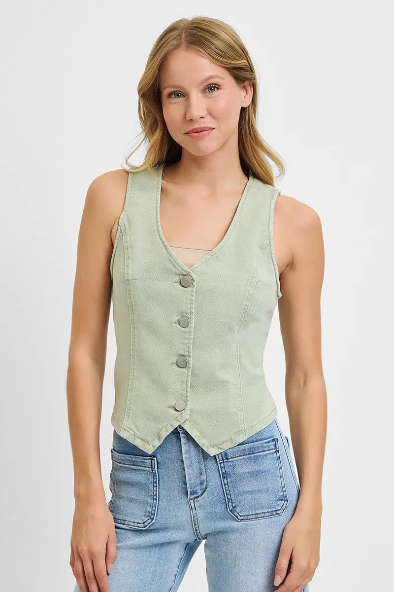 Hazel Blues® | RISEN V Neck Button Down Vest