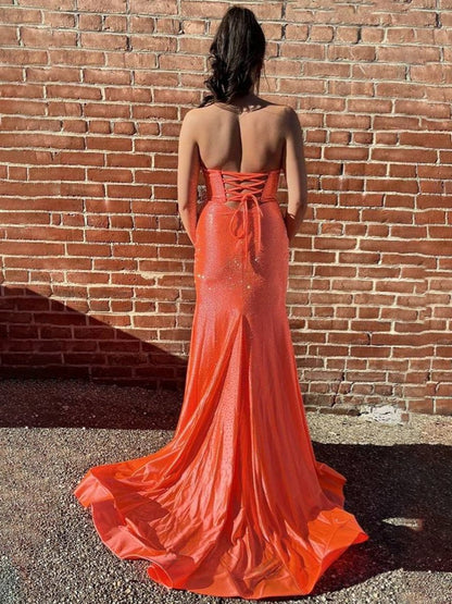 Glitter Mermaid Yellow Sweetheart Cut-out Long Prom Dress with Beading