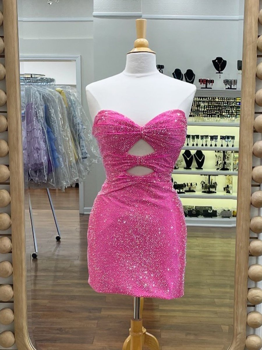 Fuchsia - Sheath Sweetheart Sequined Cut Out Short Homecoming & Cocktail Dresses