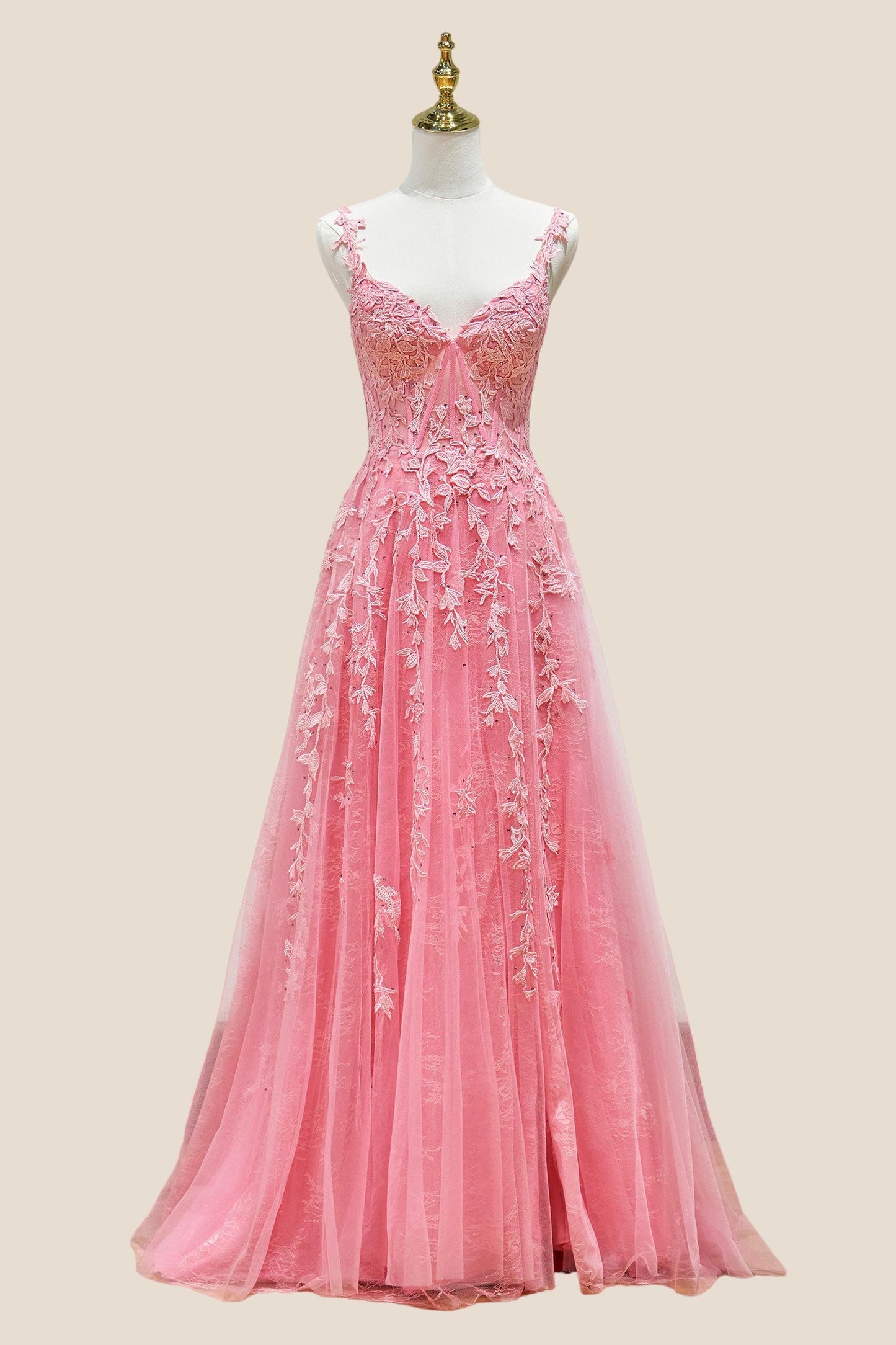 Navy Blue Lace Appliques A-line Long Formal Gown