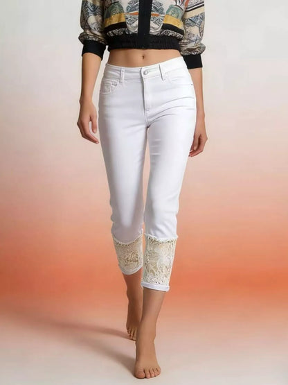 Hazel Blues® | Lace Trimmed Capri Jeans