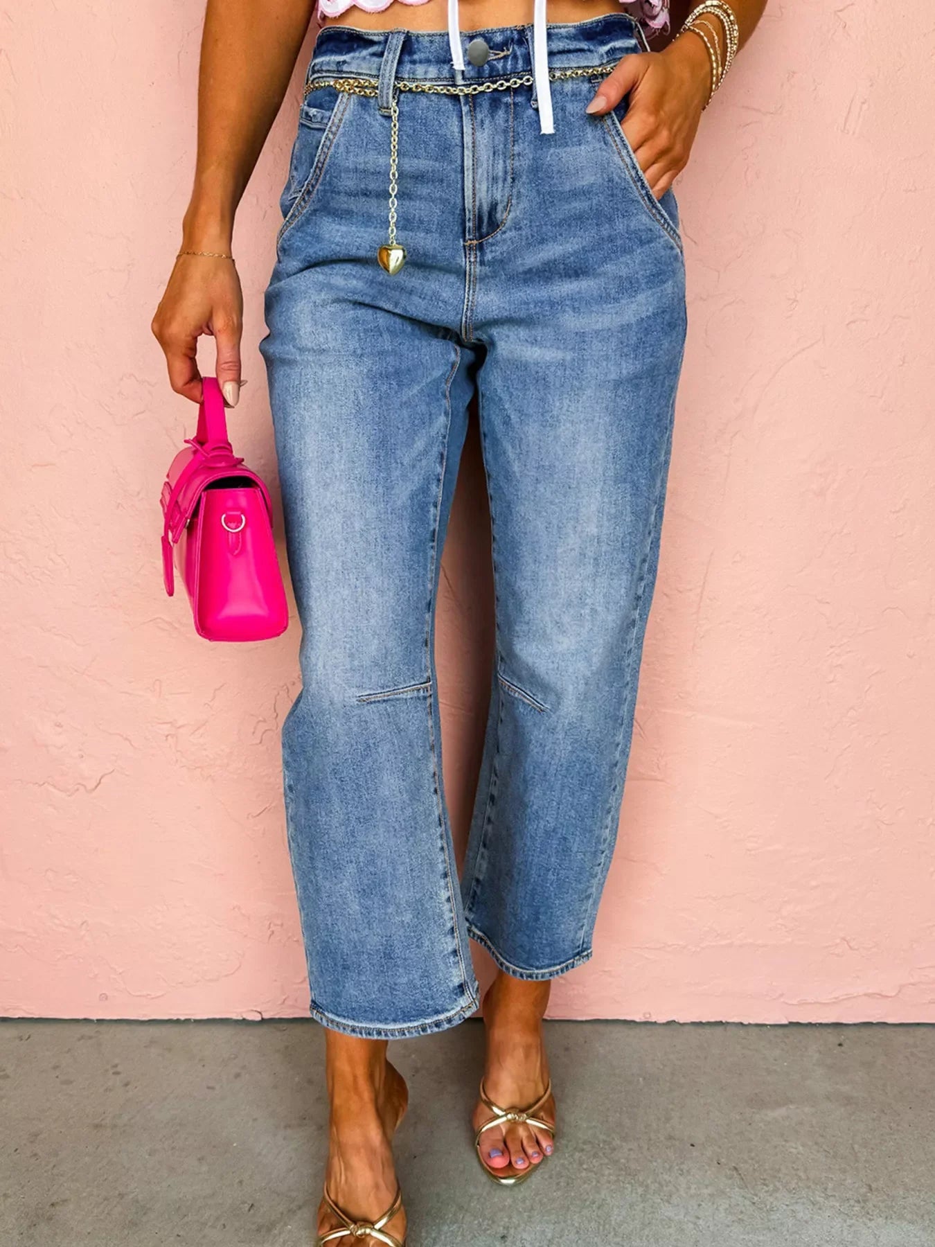Hazel Blues® |  Seam Detail Loose Fit Cropped Jeans