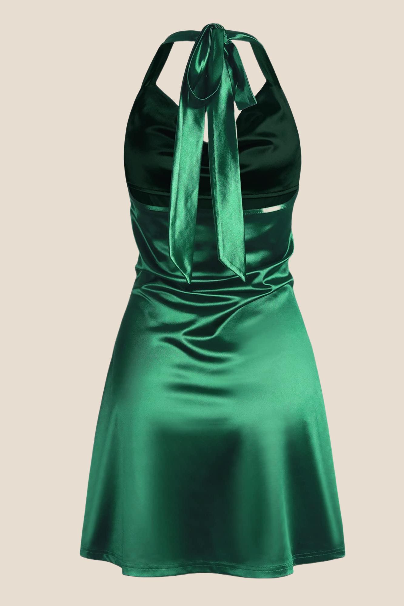 Navy Blue Cowl Neck Halter Soft Satin Mini Dress