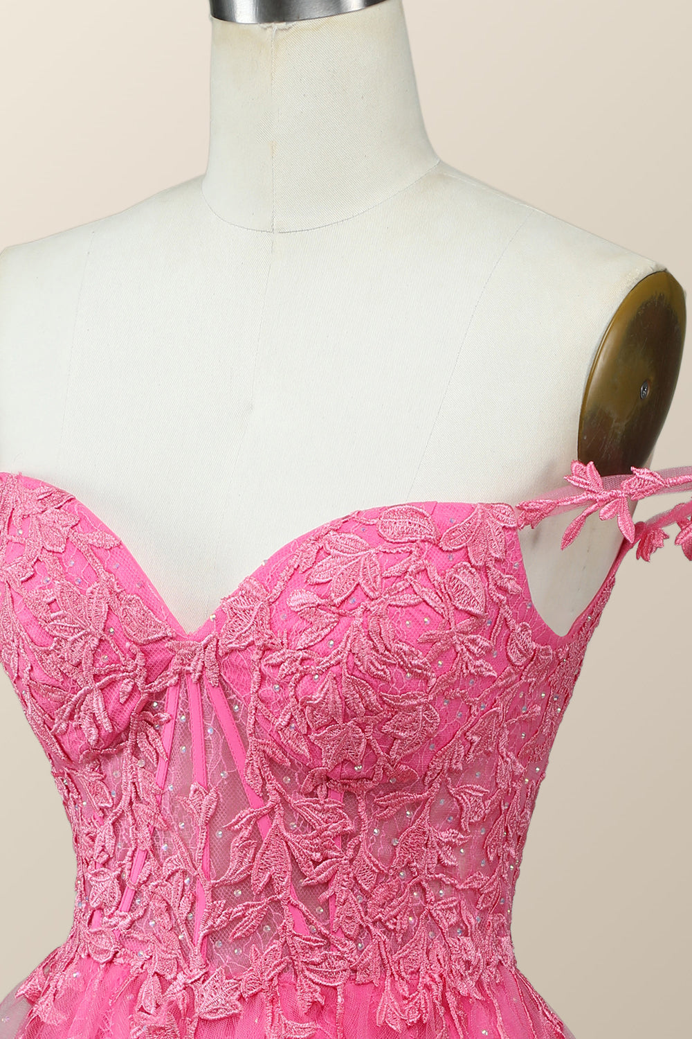Off the Shoulder Hot Pink Lace Short Homecoming Dress