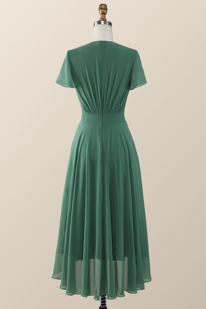 Knot Front Green Chiffon Long Bridesmaid Dress