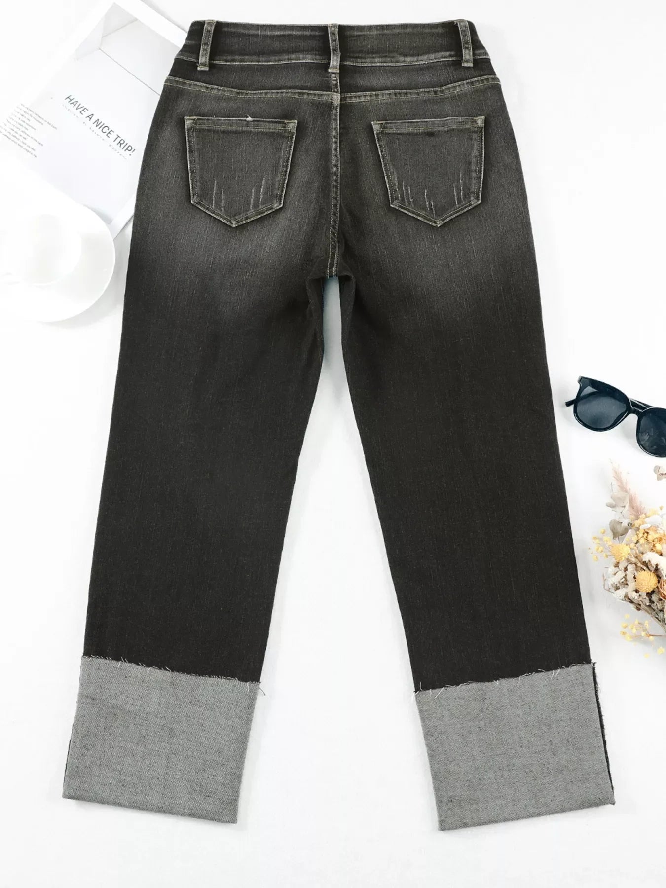 Hazel Blues® |  High Waist Distressed Straight Leg Jeans
