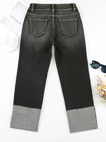 Hazel Blues® |  High Waist Distressed Straight Leg Jeans