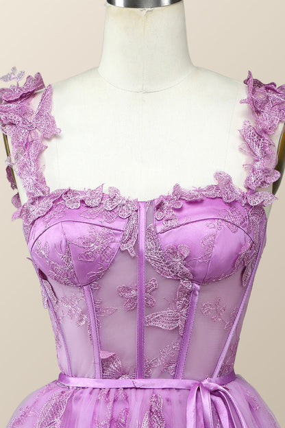 Lilac Butterfly Tulle A-line Short Homecoming Dress