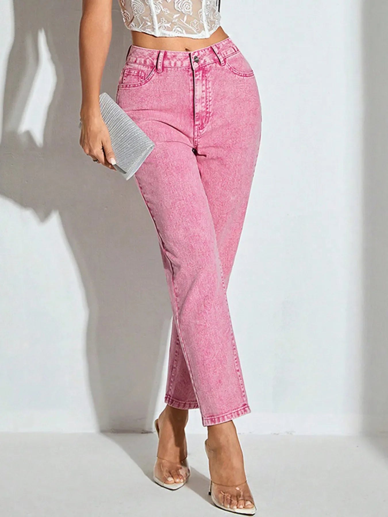 Hazel Blues® |  High-Waisted Wash Straight Leg Jeans