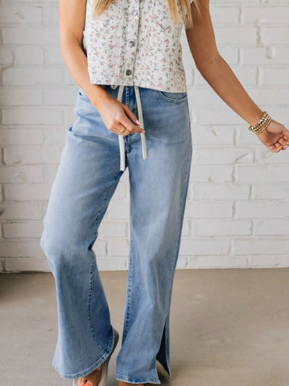 Hazel Blues® |  Slit Wide Leg Jeans