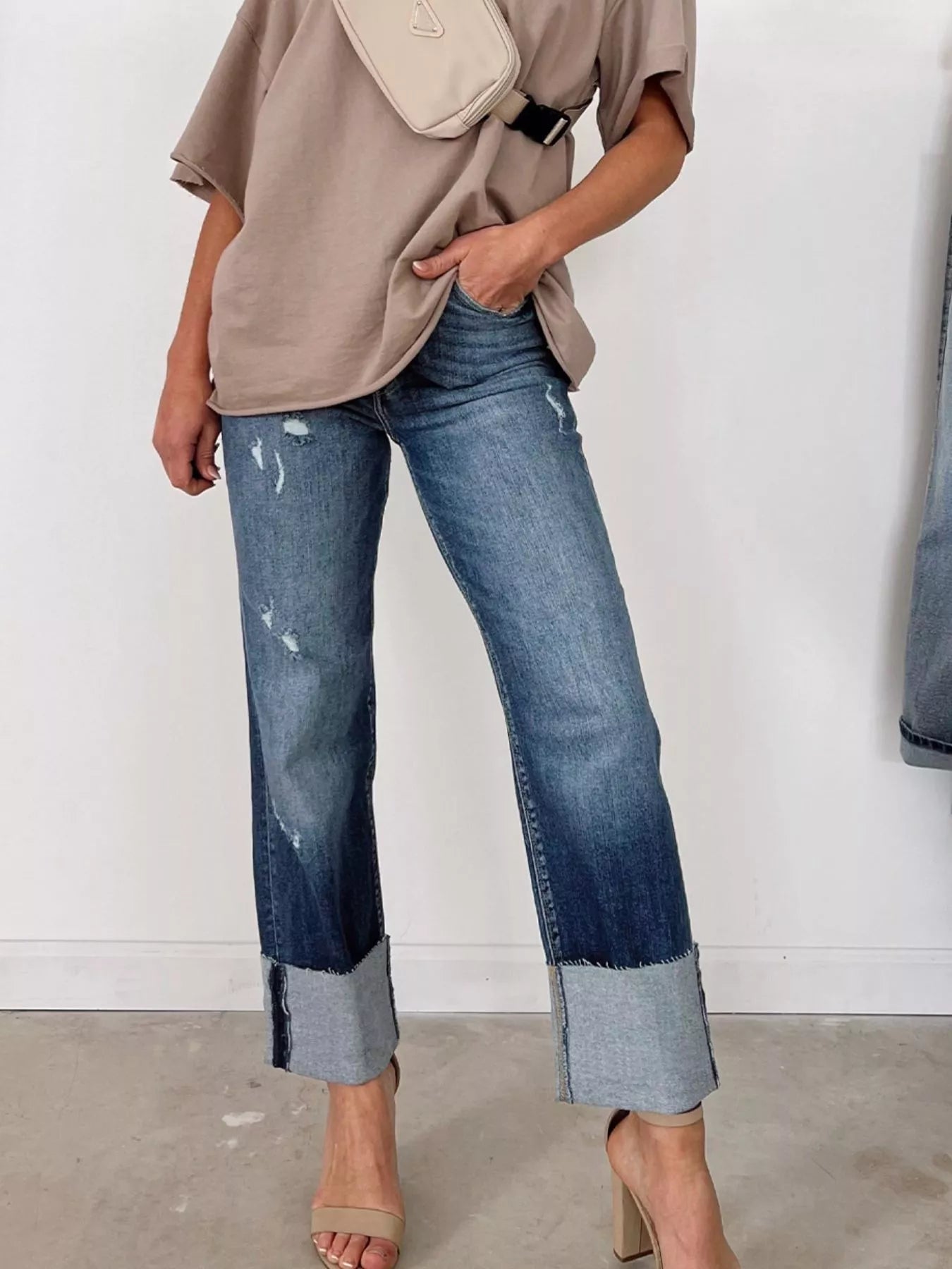 Hazel Blues® |  High Waist Distressed Straight Leg Jeans