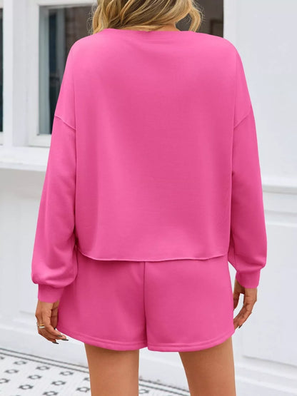Hazel Blues® |  Pearl Embellished Round Neck Top and Skort Set