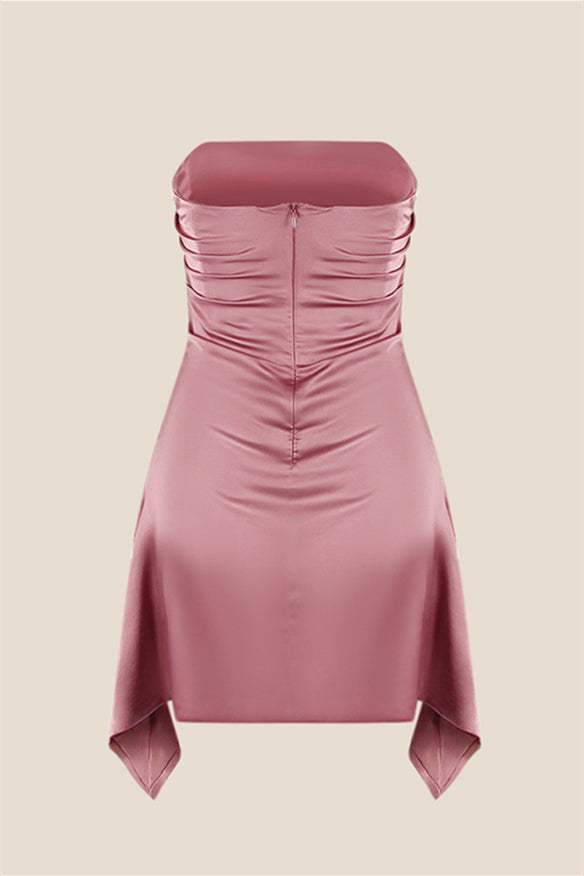 Strapless Grey Ruched Short Homecoming Dress