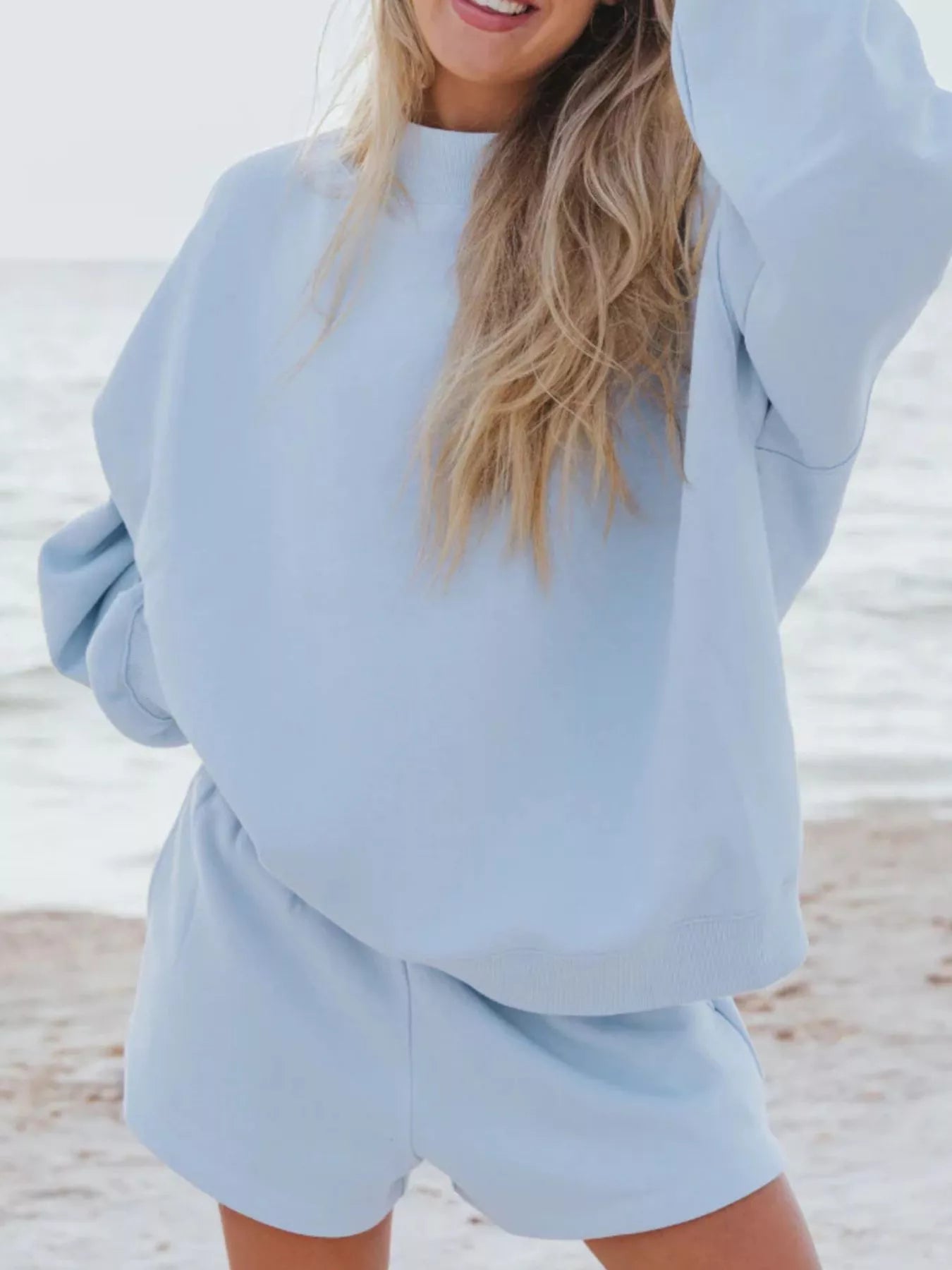 Hazel Blues® |  Relaxed Fit Round Neck Sweatshirt and Shorts Set