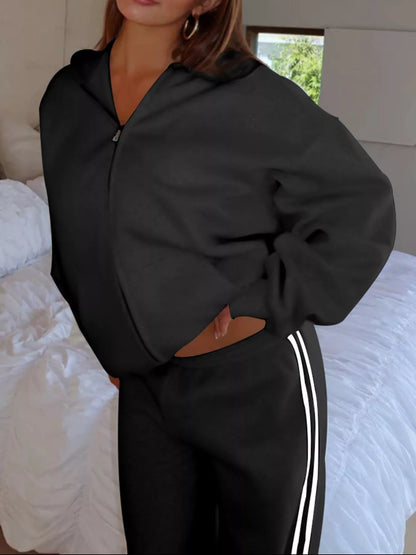 Hazel Blues® |  Zip Up Hoodie and Striped Pants Set
