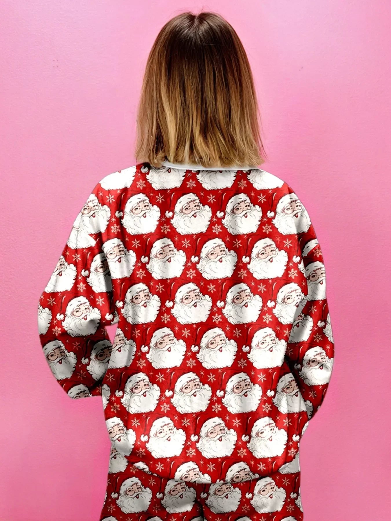Hazel Blues® |  Christmas Santa Print Round Neck Top and Shorts Lounge Set
