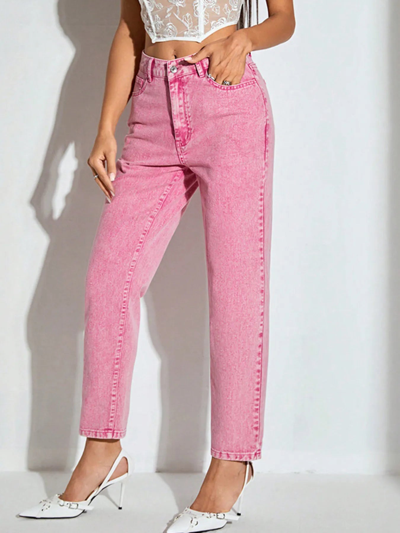 Hazel Blues® |  High-Waisted Wash Straight Leg Jeans