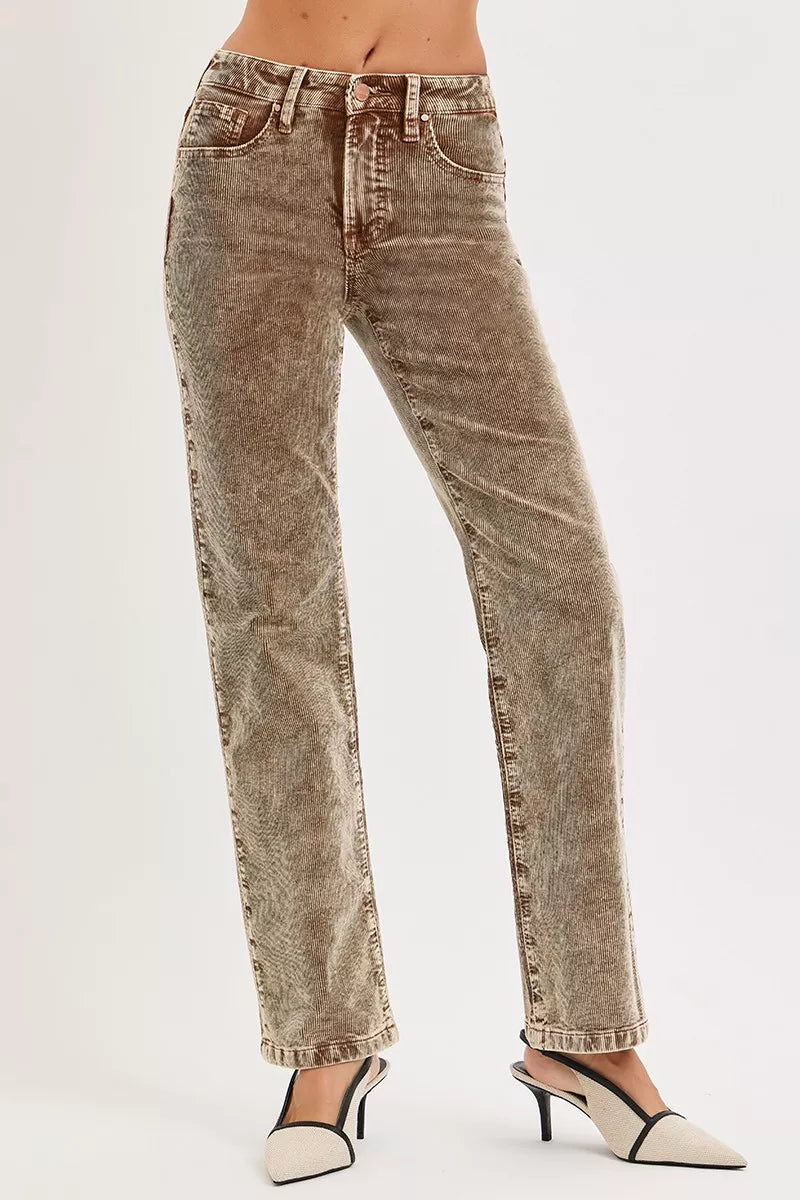Hazel Blues® |  RISEN Tummy Control Mid Rise Straight Leg Corduroy Pants