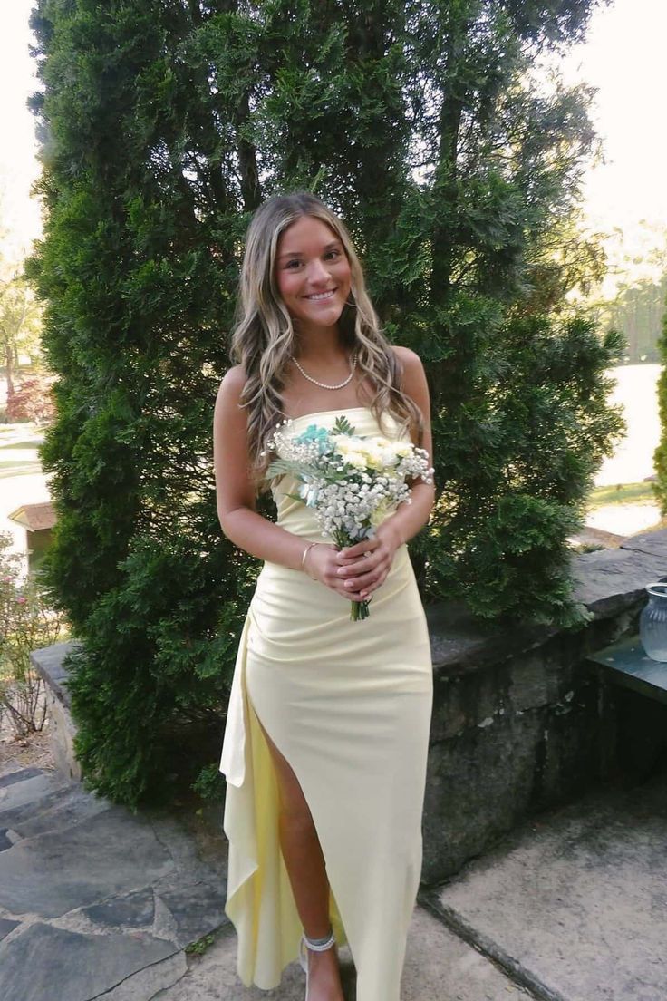 Strapless Burgundy Pleated Long Dress with Slit
