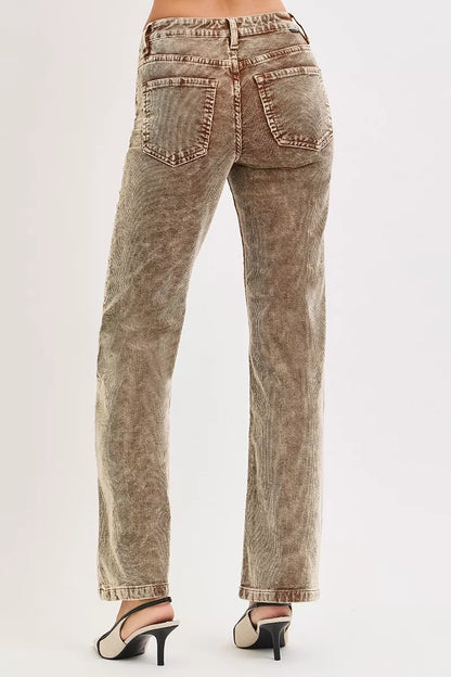 Hazel Blues® |  RISEN Tummy Control Mid Rise Straight Leg Corduroy Pants