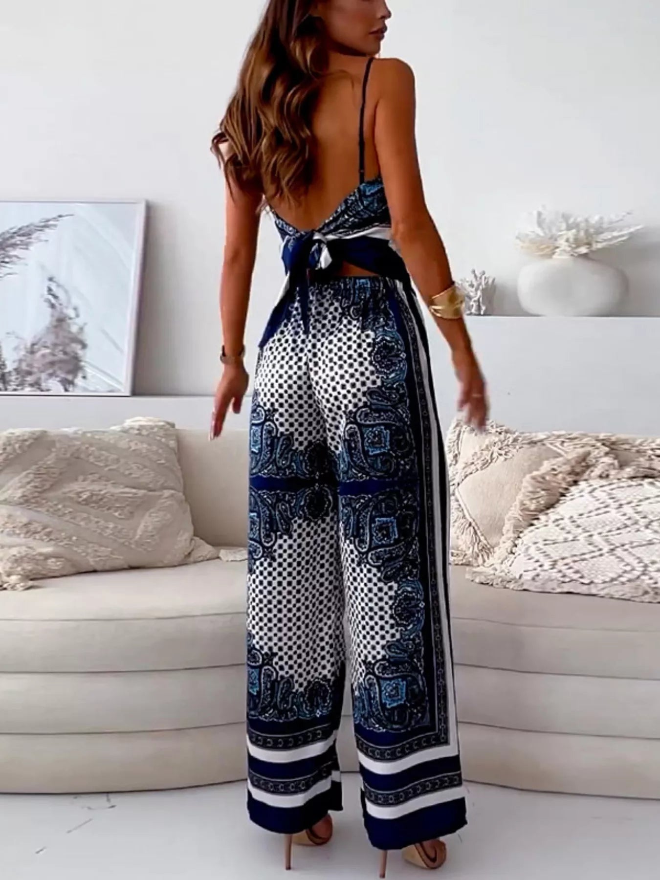 Hazel Blues® |  Tie Back Printed Cami and Pants Set